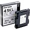 Фото-1 Гелевый картридж Ricoh GC 41KL 405765, комплект с коробкой и картриджем спереди слева; чёрная коробка с крупной маркировкой 41KL и чёрный пластиковый картридж с белой наклейкой, видны направляющие и контактная зона, фото показывает комплект и конструкцию расходника на странице товара.