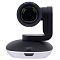 Фото-3 PTZ-камера Logitech ConferenceCam Group, боковой вид с фронта: объектив с маркировкой Carl Zeiss HD 1080p и 10x Zoom, поворотное крепление на чёрно-серебристой базе; показывает оптический модуль камеры для видеосвязи.