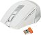 Фото-22 Мышь A4Tech Fstyler FB2535C Icy White, крупный план сверху: белый корпус с серебристой вставкой и колесом прокрутки, боковая кнопка, рядом USB-наноприёмник с оранжевой вставкой; фото показывает органы управления и наличие приёмника.