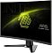 Фото-4 Монитор MSI MAG 275CQF E18, ракурс спереди справа; изогнутый экран, видна центральная стойка и V-образная подставка; чёрный корпус, студийный белый фон; важно для страницы, чтобы показать внешний вид монитора под углом и кривизну экрана.