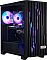 Фото-3 Настольный компьютер OSIO B59i Mini PC S59i-001B, вид спереди слева на открытую внутреннюю часть корпуса. Видны материнская плата, видеокарта, процессорный кулер с подсветкой, кожух блока питания и три фронтальных вентилятора. Изображение помогает рассмотреть сборку и размещение компонентов на странице товара.