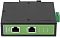 Фото-17 PoE-инжектор DIGMA DNP90W48GDXM, фронтальный вид в горизонтальном положении: зелёная панель с двумя портами RJ‑45 и индикаторами (25/50/75/100%), справа клеммный разъём; фото помогает различить вход «DATA IN» и выход «DATA OUT + PoE».