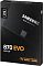 Фото-7 SSD Samsung 870 EVO 2TB, коробка в ракурсе три четверти: чёрная упаковка с отметкой 2TB, надписью 870 EVO и видимой боковой гранью; изображение показывает объёмную форму розничной коробки.