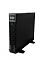Фото-8 ИБП Systeme Electric Smart-Save Online SRT G2 1000 VA SRTSE1000RTXLIG2, вид спереди слева в tower-установке: чёрный корпус с гладкой боковой стенкой, фронтальным дисплеем и геометрической текстурой передней панели на опорах; изображение дополняет обзор корпуса и установки на странице товара.