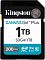 Фото-1 Карта памяти SDXC Kingston Canvas Go! Plus 1TB &mdash; крупный план лицевой стороны SD‑карты: чёрный корпус, бело‑бирюзовая этикетка Canvas Go! Plus, обозначение 1TB, маркировки SDXC и V30; изображение помогает идентифицировать SD‑карту по ёмкости на странице товара