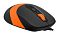 Фото-7 Мышь A4Tech F1010 (Orange), профиль сбоку: оранжевая боковая вставка с горизонтальными рёбрами на чёрном корпусе, виден провод; фото показывает боковую текстуру и силуэт мыши для страницы товара.