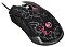 Фото-6 Проводная игровая мышь Sunwind SW-M705G, ракурс сверху слева; показаны рельефная чёрная боковина, боковые кнопки, белое колесо и красная подсветка логотипа на спинке, для страницы товара с обзором формы корпуса.