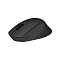 Фото-2 Мышь Logitech M280 беспроводная, чёрный цвет, вид спереди слева под углом; показаны матовый корпус, колесо прокрутки и боковая поверхность с треугольной текстурой; изображение помогает рассмотреть форму корпуса и фактуру боковых накладок.