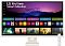Фото-1 Монитор LG 32SR50F‑W (MyView Smart Monitor) 31,5", вид спереди: белая рамка и подставка с круглым отверстием, на экране интерфейс webOS; рядом показан пульт ДУ; важно — показывает внешний вид и управление пультом.