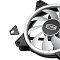 Фото-3 Корпусный вентилятор PCCOOLER F3 T120 ARGB BK, крупный план угла корпуса; на фото часть белой крыльчатки, подсвеченный обод и съёмная угловая вставка рядом с монтажным отверстием; изображение показывает конструктивный элемент крепления для страницы о 120 мм вентиляторе.