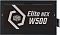 Фото-3 Блок питания для ПК Cooler Master Elite NEX W500, боковая наклейка крупным планом; показаны логотип Cooler Master и надпись Elite NEX W500 на тёмном фоне с шестигранным рисунком; чёрный и серый; изображение на светлом фоне помогает идентифицировать модель на странице товара.