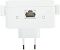 Фото-18 Wi‑Fi powerline-адаптер Mercusys MP510 (из комплекта MP510 KIT), вид снизу; разъём RJ‑45 Ethernet по центру и две круглые кнопки по бокам, ниже видны контакты евро-вилки; на белом фоне, важно для поиска порта и кнопок при подключении.