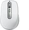 Фото-8 Беспроводная мышь Logitech MX Anywhere 3S, вид сверху; видны светло-серый корпус, металлическое колесо прокрутки, центральная кнопка, зелёный индикатор и логотип logi на серой вставке, фото на светлом фоне для страницы товара, чтобы показать верхнюю панель и компактную форму модели.