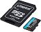 Фото-2 Карта памяти microSDXC Kingston Canvas Go! Plus 128GB — вид под углом: SD‑адаптер и microSD рядом, видны рельефные кромки адаптера и край microSD у контактов; ракурс помогает оценить форм‑фактор для страницы товара