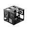 Фото-11 Корпус ПК Fractal Design Node 804, чёрный &mdash; каркас под углом со стороны материнской платы; установлен вентилятор Fractal, видны вырезы и отверстия крепления, сверху площадки под вентиляторы/радиатор. Контекст: показ монтажных зон под охлаждение в корпусе.