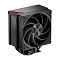 Фото-1 Кулер для процессора PCCooler RZ500 BK, вид спереди под углом: чёрный вентилятор на радиаторе, сверху чёрная крышка с оранжевой вставкой; видны скобы крепления вентилятора и башенные рёбра для охлаждения CPU.