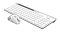 Фото-5 Комплект A4Tech Fstyler FB2535C Icy White, вид под низким углом: клавиатура и мышь на белом фоне, заметна высота корпуса и форма мыши с серебристой боковой частью; фото важно для понимания профиля устройств на рабочем столе.