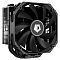 Фото-2 Кулер для процессора ID‑COOLING SE‑224‑XTS MINI Black — фронтальный вид: крупные чёрные лопасти вентилятора и логотип ID‑COOLING на ступице, за вентилятором видны рёбра радиатора и проволочные скобы; изображение на белом фоне помогает рассмотреть лицевую сторону и крепление вентилятора.