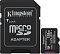 Фото-1 Карта памяти microSDXC Kingston Canvas Select Plus 128GB — комплект с SD-адаптером: чёрный адаптер «microSD Adapter» и microSD рядом, на microSD видны маркировки 128GB, V10 и A1; фото важно для понимания комплекта и форм-фактора на странице товара