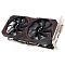 Фото-3 Видеокарта Ninja Sinotex Radeon RX 580, вид под углом со стороны интерфейсной планки; видны два вентилятора, металлическая планка вывода и выступающие тепловые трубки снизу, цвет чёрный с красными вставками; изображение важно для страницы товара, чтобы показать толщину корпуса и боковой ракурс карты.