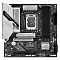 Фото-2 Материнская плата GIGABYTE Z890M GAMING X &mdash; вид сверху; видны сокет LGA1851, 4 слота памяти DDR5, радиаторы VRM и M.2 с серебристой крышкой, слоты PCIe и боковые SATA‑порты; чёрная плата с серебристыми элементами на белом фоне, чтобы на странице товара оценить компоновку и расположение разъёмов.