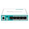 Фото-2 Маршрутизатор MikroTik hEX lite RB750r2, фронтальный вид; 5 Ethernet‑портов с подписью Internet и 2–5, разъём питания, индикаторы и кнопка Reset. Контекст: крупный план панели портов на белом фоне. Важно: показывает, куда подключаются WAN/LAN‑кабели на странице товара.