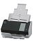 Фото-2 Сканер Fujitsu fi-8040 PA03836-B001, вид спереди слева под углом; показаны раскрытые входной и выходной лотки, корпус чёрный с серыми боковинами и экран на передней панели; ракурс помогает на странице товара рассмотреть конструкцию автоподатчика.