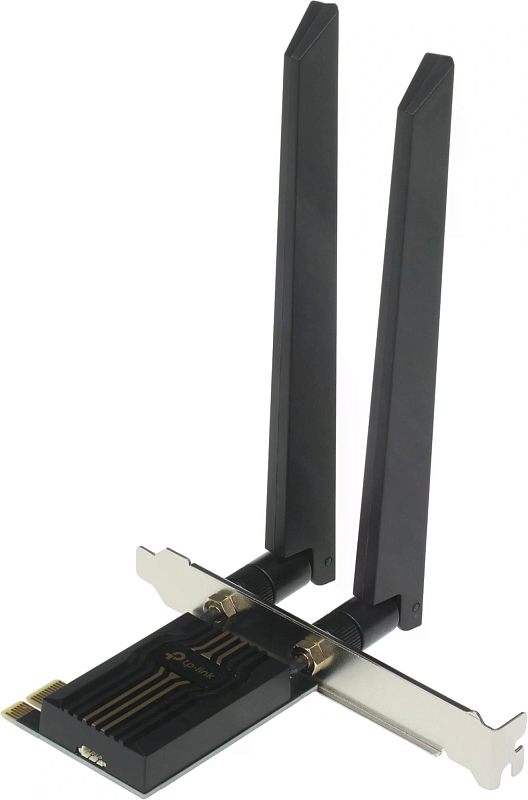 Фото-1 Setevaya karta tp link archer tbe552e wi fi 7 802, фронтальный вид; корпус с портами, индикаторами и маркировкой показан для страницы сетевого оборудования. Описание фиксирует видимые элементы, чтобы изображение соответствовало теме страницы товара.