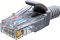 Фото-1 Патч-корд SUPRLAN UTP Cat 5e 10-0144, серый, коннектор RJ-45 крупным планом под углом; видны прозрачный штекер, серый колпачок и часть оболочки кабеля. Изображение для карточки товара показывает разъём и цвет патч-корда.