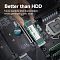 Фото-4 SSD Crucial E100 M.2 2280 2 ТБ, модуль в руках над материнской платой; видны белая наклейка Crucial, зелёная плата и слот M.2 рядом с сокетом процессора, фото показывает контекст установки накопителя в ПК на странице товара.