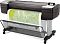 Фото-4 Широкоформатный плоттер HP DesignJet T1700, ракурс спереди справа: идёт печать, справа крупно показан сенсорный экран управления, снизу сетчатый приёмный карман; чёрно-серый корпус на белом фоне, чтобы увидеть расположение панели управления и приёмника отпечатков.
