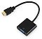 Фото-1 Переходник Kingprice KP-HDMI-M-VGA-F HDMI male &mdash; VGA female, общий вид: короткий чёрный кабель соединяет HDMI-штекер с прямоугольным корпусом, на лицевой стороне корпуса видно синее гнездо VGA и два отверстия под крепёж; фото помогает проверить формат видеопереходника.