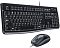 Фото-6 Комплект Logitech MK120, общий вид под углом: клавиатура с цифровым блоком и мышь внизу кадра, чёрный пластик, на белом фоне — демонстрирует внешний вид и раскладку клавиатуры в комплекте.