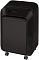 Фото-4 Шредер бумаги Fellowes Powershred LX210, вид спереди под углом с акцентом на верх: щель подачи и индикаторы на верхней панели, корпус чёрного цвета на колёсиках.