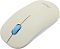 Фото-7 Мышь Acer OCC205 (ZL.ACCEE.00C) из комплекта, вид сверху под углом: светлый корпус с центральным разрезом кнопок и голубым колёсиком прокрутки; помогает оценить форму мыши для работы с ПК.