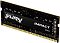 Фото-2 Модуль памяти Kingston FURY Impact 8GB KF432S20IB/8, вид под углом спереди: один SO-DIMM DDR4 в перспективе. Видны тонкая печатная плата, большая чёрная наклейка FURY IMPACT и золотистые контакты. Фото помогает рассмотреть профиль и компактный формат модуля.