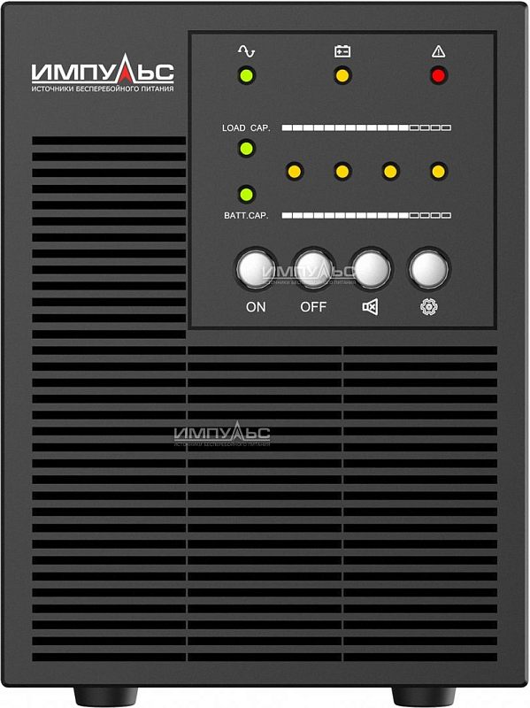 Фото-1 ИБП Импульс Mini 700 VA Tower CM70102, фронтальный вид. На фото тёмно-серый корпус tower с горизонтальными вентиляционными прорезями, светодиодной индикацией и четырьмя кнопками на передней панели. Для страницы товара это важно, чтобы показать внешний вид и органы управления.