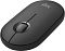 Фото-3 Беспроводная мышь Logitech Pebble Mouse 2 M350s, вид сверху под углом; показаны плоский низкопрофильный корпус, центральное колесо и тонкий продольный шов между кнопками, цвет тёмно-серый; изображение помогает оценить форму корпуса для страницы товара.