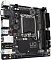 Фото-5 Материнская плата Gigabyte H610I: ракурс под углом — показаны порты задней панели, сокет LGA1700 с крышкой, два DIMM и радиатор UD SERIES; видны боковые SATA‑порты. На белом фоне; важно для оценки доступа к портам и кабелям в корпусе.
