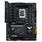 Фото-2 Материнская плата ASUS TUF Gaming B760‑Plus WiFi — вид сверху на плату; чёрная PCB, сокет LGA1700, четыре слота памяти и длинные радиаторы над M.2, на кожухе и радиаторе чипсета видны логотипы TUF; важно для оценки компоновки и размещения накопителей.