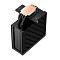 Фото-7 Кулер для процессора PCCooler RZ400 V2 BK, вид сзади/сверху на радиатор: чёрные пластины и выход тепловых трубок, сверху видны контактные площадки медного цвета, рядом крепёжные элементы с винтами. Цвет: чёрный, медные элементы; ракурс показывает тепловые трубки и верхнюю часть основания.