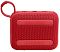 Фото-6 Портативная акустика JBL Go 4, вид сзади: красная тканевая задняя панель с двумя продольными резиновыми вставками и петлёй для переноски в левом верхнем углу.