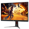 Фото-4 Монитор AOC Q27G4Z 27 дюймов, WLED IPS, чёрный &mdash; вид спереди под углом слева; тонкие рамки, нижняя рамка с красным акцентом и стойка на игровой подставке; изображение дополняет карточку товара дополнительным фронтальным ракурсом.