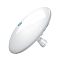 Фото-2 Точка доступа Ubiquiti NanoBeam 5AC Gen2, вид под другим углом спереди: белая круглая панель, на боковой кромке ряд синих индикаторов и вставка с логотипом, виден узел крепления. Фото показывает индикаторы и форму корпуса для установки на мачту/кронштейн.