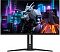 Фото-1 Монитор Gigabyte AORUS FO32U2, вид спереди на экране и подставке; тонкие рамки, центральная стойка с вырезом для кабелей, V-образное основание; чёрный корпус; изображение демонстрирует внешний вид монитора на странице товара.