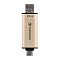 Фото-3 USB‑накопитель Transcend JetFlash 930C TS256GJF930C, вид спереди с открытыми разъёмами USB‑A сверху и USB‑C снизу; металлический корпус цвета шампань с чёрными вставками и маркировкой &laquo;256GB&raquo;; на белом фоне для демонстрации совместимости Type‑A/Type‑C на странице товара.