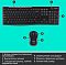Фото-6 Комплект Logitech 920-003381, инфографика с пометками: на клавиатуре отмечены мультимедийные кнопки и переключатель питания, на мыши — симметричный корпус и колесо; объясняет расположение элементов управления.