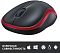 Фото-4 Мышь Logitech M185 беспроводная, чёрно-красный цвет, вид под углом сверху. Видны две основные кнопки, рифлёное колесо прокрутки, красная окантовка по периметру и чёрное основание. Это важно для страницы товара, потому что показывает форму корпуса и контрастную расцветку модели.