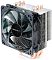 Фото-1 Кулер для процессора DeepCool GAMMAXX 400 Blue Basic, вид спереди под углом: чёрный прозрачный вентилятор на алюминиевом радиаторе, сверху видны медные торцы тепловых трубок, снизу основание и изогнутые медные трубки; белый фон, воздушное охлаждение CPU.