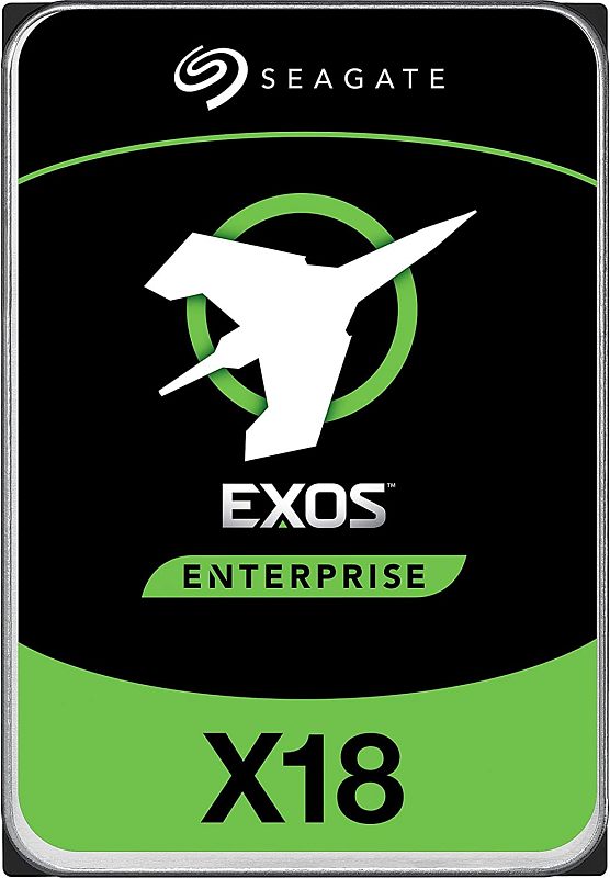 Фото-1 HDD Seagate Exos X18 ST16000NM000J, крупная фронтальная иллюстрация этикетки «Exos Enterprise X18» в чёрно-зелёном дизайне; предназначена для визуальной идентификации серии диска на странице товара.
